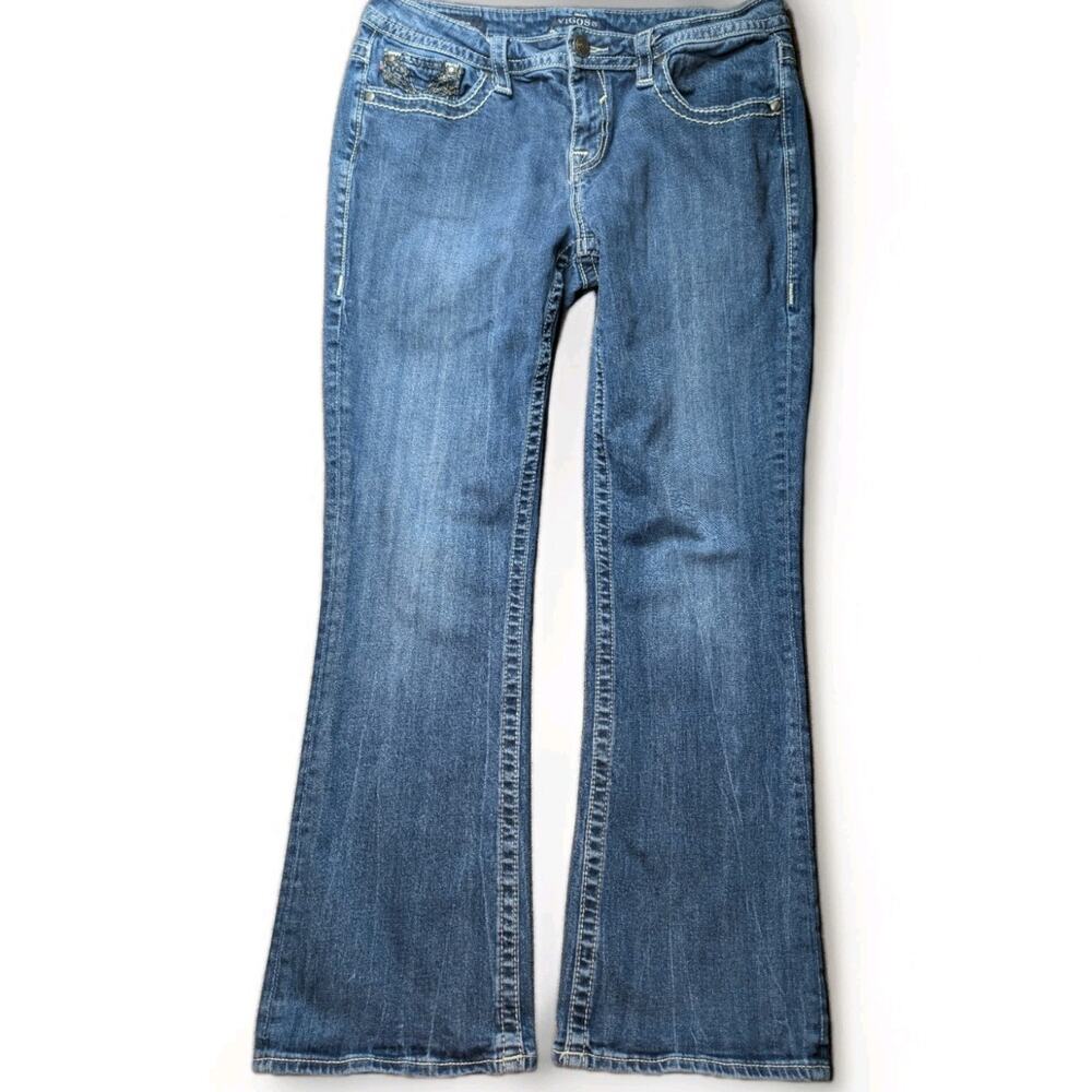 Vigoss The Dublin’ Slim Boot Denim Jeans Thick Stitch Sz 11/12 Y2K Bling Bootcut